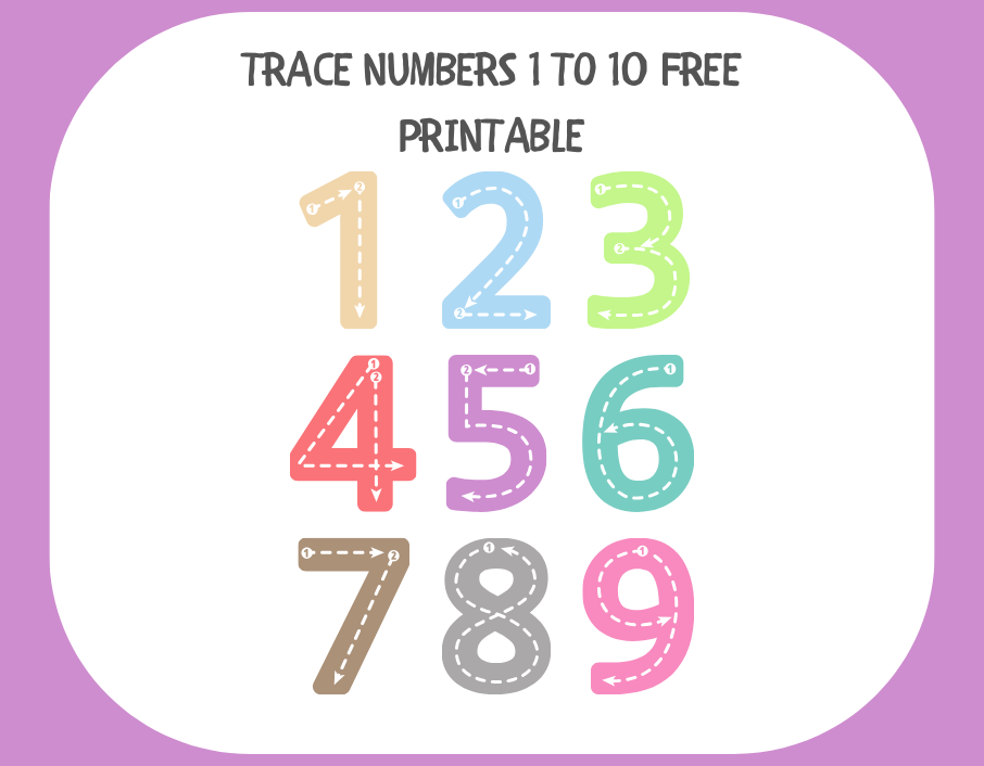 Trace Numbers 1 to 10 free Printable