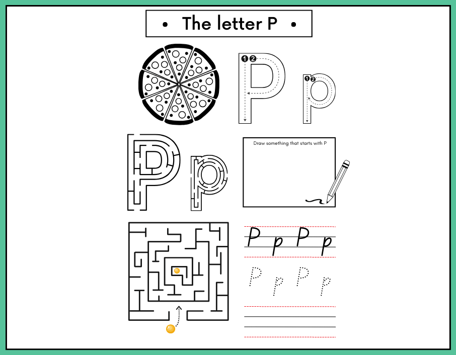 4+ Letter P worksheets for kindergarten free download